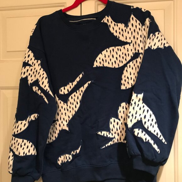 FatFace Women's Blue Alex Textured Leaves Crew Sweatshirt- Size 4, NWOT - Picture 5 of 5